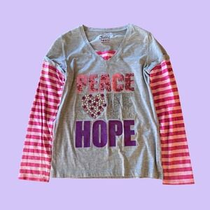 Y2K Justice "Peace Love Hope" Graphic Layered Tee Sequins Scene #17